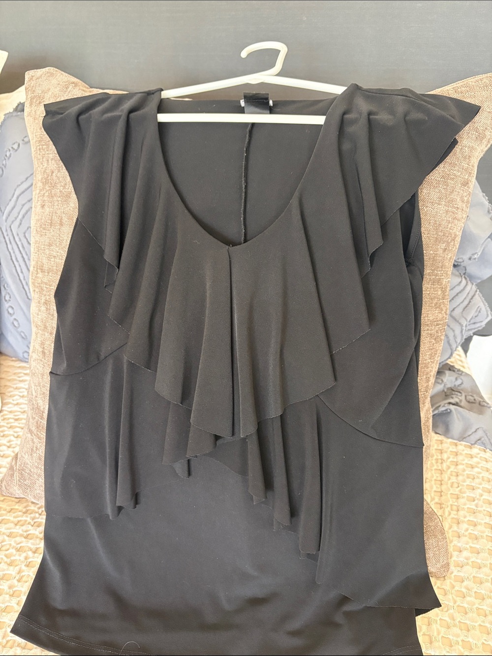 Black Ruffle V-Neck Women's Blouse